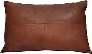 Ganloz 100% Lambskin Leather Pillow Cover - Sofa Cushion Case - Decorative Throw Covers for Living Room & Bedroom - 12x20 Inch - Dark Tan Pack of 1