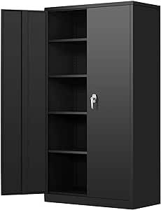 Greenvelly Steel SnapIt Storage Cabinet 72" Locking Metal Garage Storage Cabinet with 4 Adjustable Shelves, 2 Doors and Lock for File, Office, Garage, Home (Black)