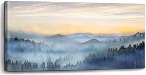 Wall Decor for Living Room Sunrise Misty Forest Print Picture Paintings Wall Art for Bedroom Bathroom Framed Large Canvas Artwork Modern Room Wall Decorations Size 60x30 inches Ready to Hang