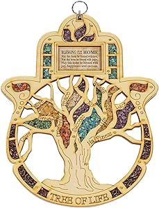 KARMA AND LUCK Growth in Grace - Tree of Life Blessing: Elevate Your Space with a Multi-stone Wall Blessing Plaque (7.5" x 6"), Handmade in the Holy Land (12" x 9.5")