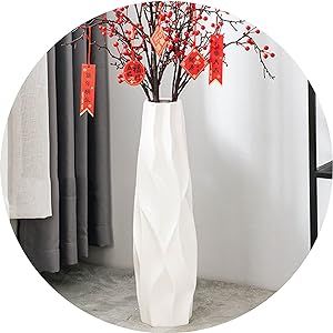 Large Floor Ceramic Tall Vase 28 Inches,White Modern Flower Tall Vases for Office, Home,Farmhouse,Living Room Decor,Simple Origami Design Fall Decorative Porcelain Flower Arrangement Vase Ideal Gift