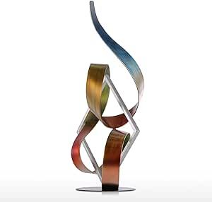 Too-arts Square and Ribbon Modern Metal Sculpture Iron Abstract Statue Ornament Home Decor