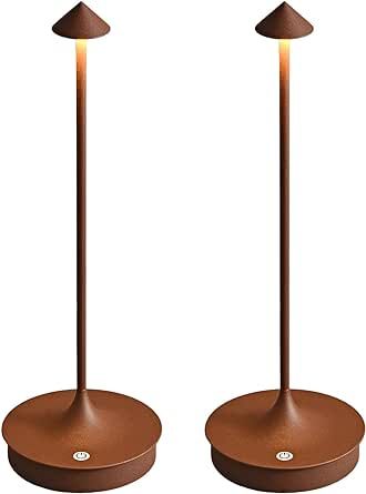 LJXiioo Cordless Table Lamp, Rechargeable Table Light Battery Powered LED Desk Lamp, Stepless Dimming Bedside Lamp, Minimalist Night Light in Aluminum for Restaurant/Bar/Home/Outdoor,Brown,2Pack