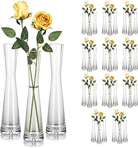 Hewory Glass Bud Vases for Centerpieces Set of 36, Handmade Modern Clear Small Skinny Decorative Single Flower Vase, Minimalist Slim Floral Vase for Home Wedding Party Events Table Decor, 9.64"