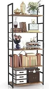 NUMENN 5 Tier Bookshelf, Tall Bookcase Shelf Storage Organizer, Modern Book Shelf for Bedroom, Living Room and Home Office, Vintage
