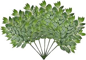 KACOMACO 24Pcs Italian Ruscus Greenery Stems 23" Artificial Silk Greenery Plants Spray Leaves for Home Decor