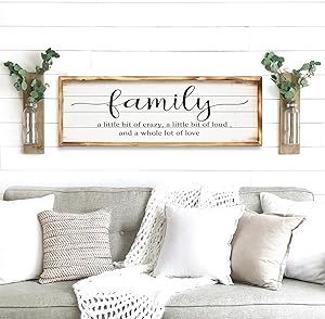Large Family Sign for Home Decor, Rustic Wood Framed Family Sign Wall Decor for Kitchen, Living Room, Bathroom, Bedroom, Family Wall Art Gift for Family 27.5 ? 9.5 inch