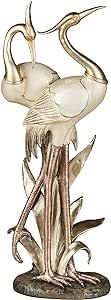 Touch of Class Pretty Pose Double Crane Metallic Table Sculpture - Ivory, Gold, Copper - Bird Figurine for Bedroom, Living Room, Dining Room, Home Office - Capiz Shell Look