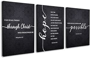 Dazingart Framed Bible Verse Wall Art, Black Scripture Prints Set of 3, I Can Do All Things Through Christ, Christian Wall Art Decor For Living Room Bedroom (christ, Large)