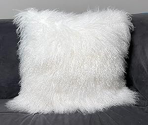 UNITE DOWN Deluxe Home Decorative Rectangular Soft Plush 100% Real Mongolian (Tibetan) Lamb Wool Pillow/cushion Cover/Case(20x20inch, White)