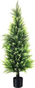 KOL 4FT Artificial Cedar Topiary Trees UV Resistant Potted Shrubs Fake Plants, Faux Pine Tree Plant for Home Office Garden Front Porch Patio Indoor Outdoor Party Wedding Thanksgiving Christmas Decor