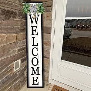 flowtorely Outdoor Welcome Sign for Front Porch Standing 45"X9" Tall Wood Frame Vertical Leaner farmhouse Outside Rustic Large Welcome Sign for Front Door Home Decorations (Black)