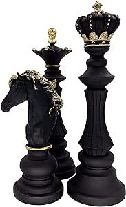 LOOYAR Three Pack Chess King Queen Knight Statue Sculpture Ornament Collectible Figurine Craft Furnishing for Home House Decoration Office Desk Table Wine Cabinet Arrangement Gift
