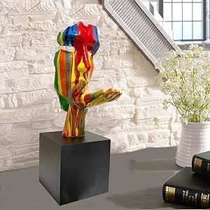 ImprovingLife Sculpture Human Model Face Abstract 55 cm HIGH Colorful Resin Statue Home Decor Masterpiece Size:55 * 30 * 72CM