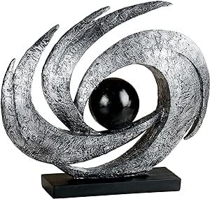 Touch of Class Contemporary Earths Motion - Antique Silver - Table Sculpture Art Decor - Modern Abstract Aesthetic, Swirling Design, Orb Center - Made of Resin, 12 Inches High, 15 Inches Wide