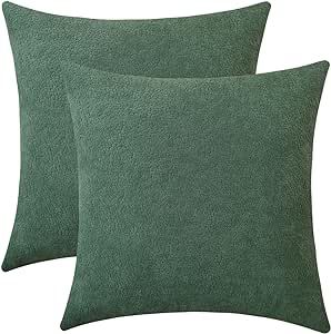Jeneoo Sage Green Decorative Cozy Throw Pillow Covers Soft Chenille Square Couch Cushion Case for Home Sofa Decor (Set of 2, 18 x 18 Inches)