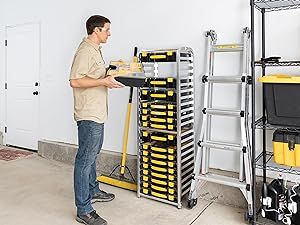 Zilker Home Utility Storage Rack for Yellow Organizer Tool Boxes, Neatly stack and access storage bins that hold all your tools and supplies (Full Rack: 59" H x 19" W x 13" D)