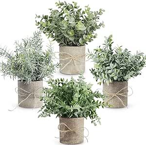 JC nateva Small Fake Plants Mini Potted Artificial Plants Indoor for Home Office Farmhouse Kitchen Bathroom Table Decor
