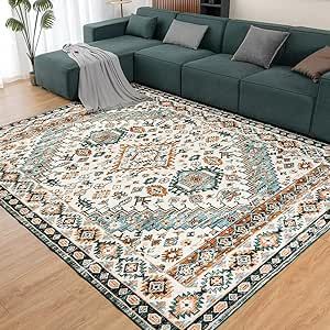 CHOSHOME Area Rug 5x7 Washable Rug Low-Pile Machine Washable Vintage Rugs for Living Room, Non-Slip Backing Non-Shedding Indoor Floor Rugs Carpet for Bedroom Kitchen Laundry Home Office,Green