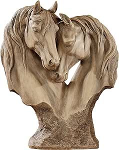 Touch of Class Loving Horses Table Sculpture Tan - Light Brown - Made of Resin - Display Decor for Horse Lovers Bedroom, Living Room - Animal Head Bust Statues - Nuzzling Equine