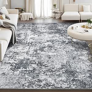 Area Rug Living Room Rugs: 8x10 Indoor Soft Fluffy Rug Abstract Carpet for Bedroom Kitchen Dining Room Floor Washable Plush Throw Large Accent Rug Home Office Nursery Decor - Gray